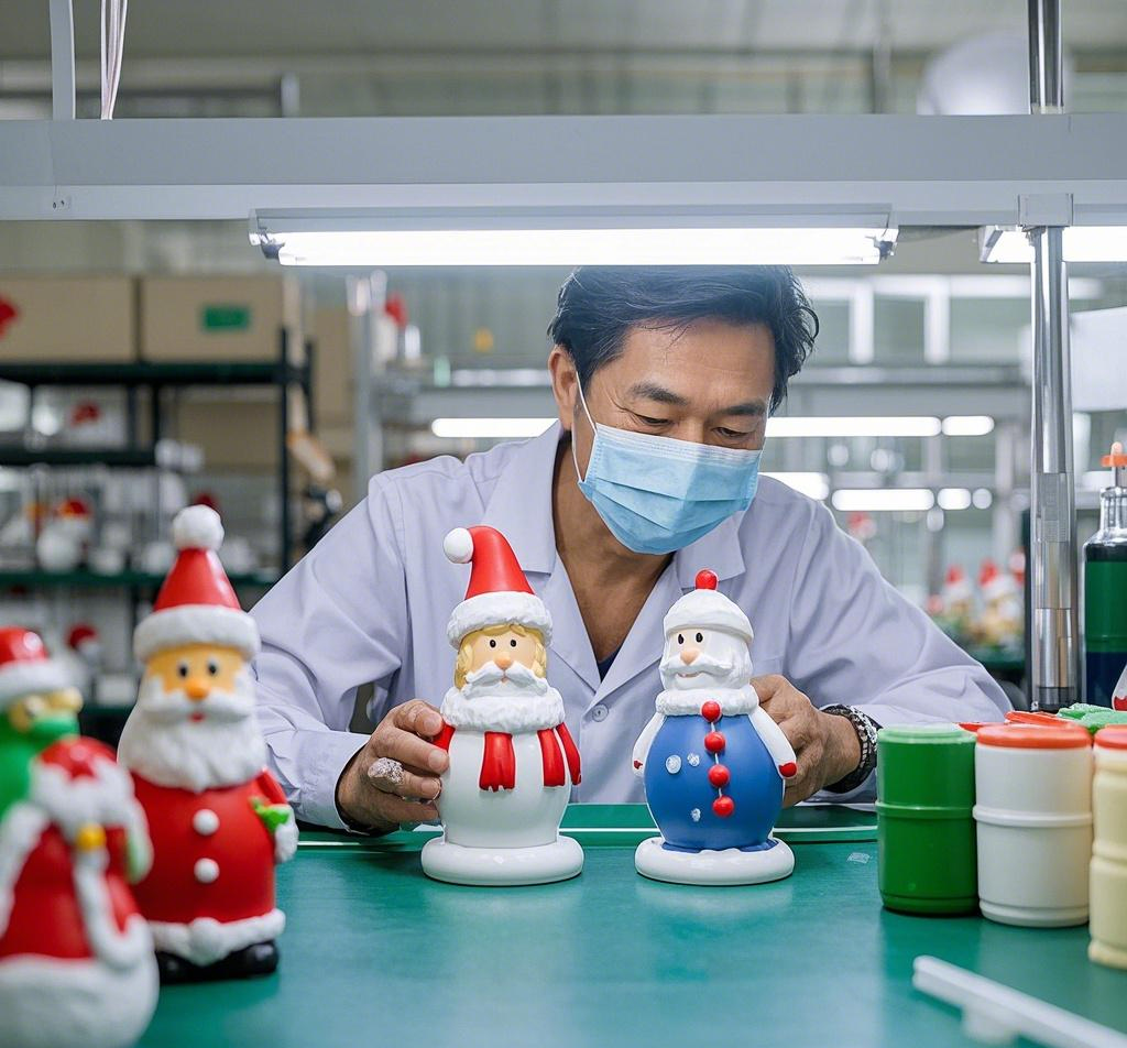 Christmas ornaments being finished by hand, a concept image