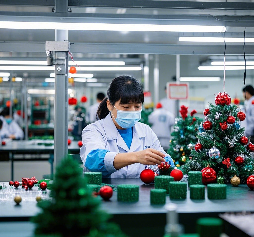 Christmas gifts and festive decorations being arranged by hand, an illustrative concept image
